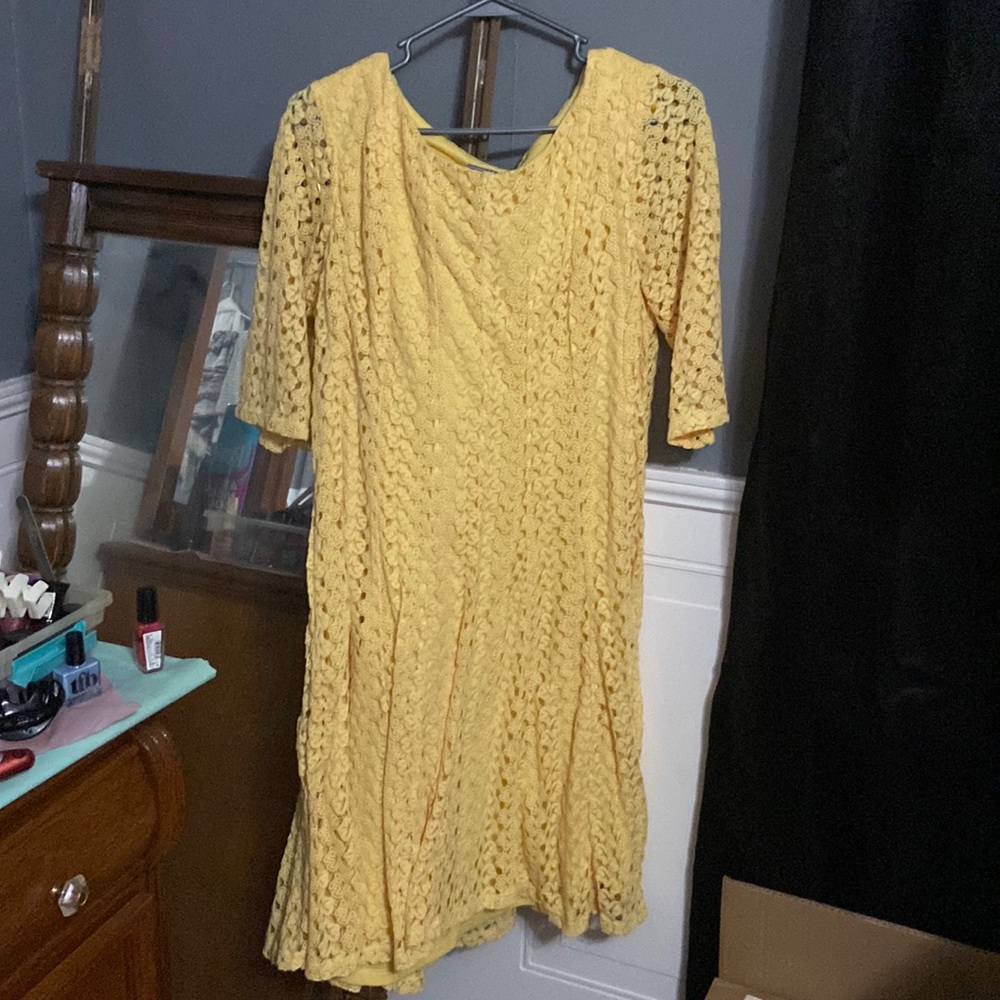 Knit Crochet Yellow Summer Dress Size 16